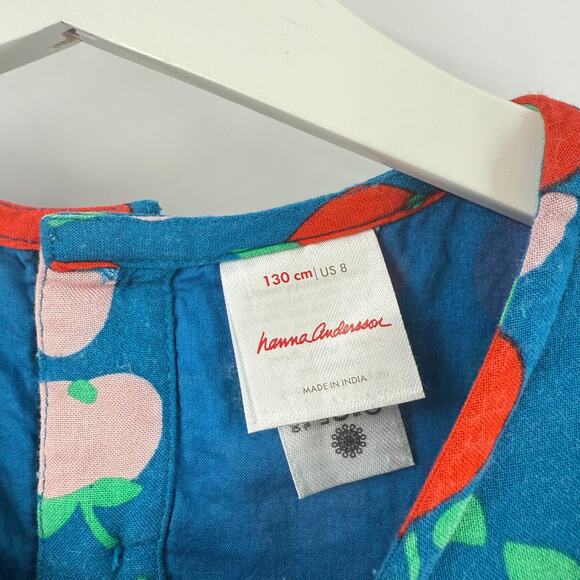Hanna Andersson Girls Dress Blue Red Apple Print Size US 8 - Picture 3 of 5